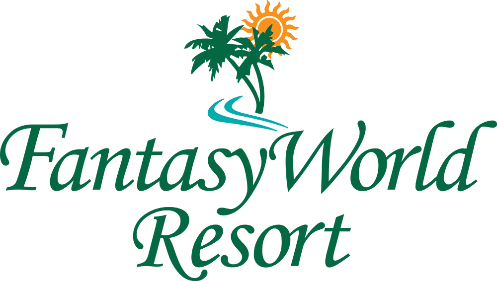 A green background with the words " fantasyworld resort ".