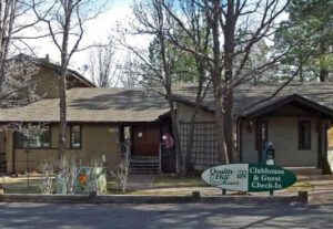 A building with signs on the front of it.