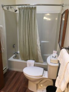 Bathroom with toilet, shower, and tub.