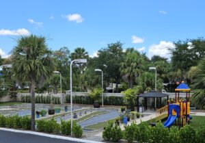 Mini golf course with a playground.